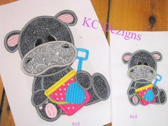 Beach Hippo with Bucket Spade Applique: A Summer Embroidery Must-Have