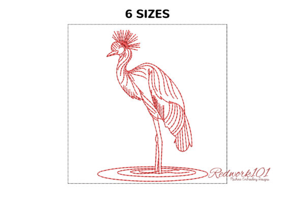 Common Crane Bird Redwork Embroidery Design Review