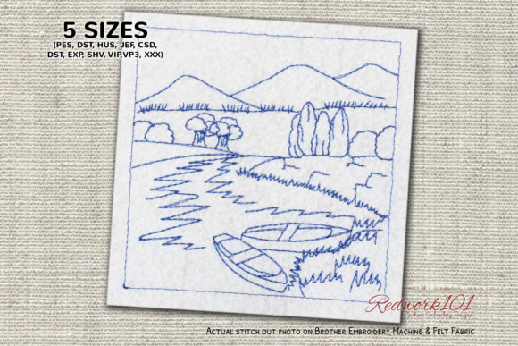 Wooden Boat in the River: A Versatile Embroidery Design
